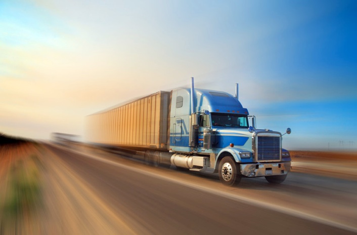 Loaded truck delivering